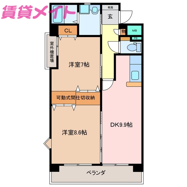 松阪市石津町のマンションの間取り