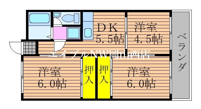 岡山市北区大元のマンションの間取り