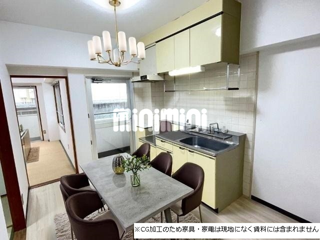 居室・リビング　※ＣＧ加工のため家具・家電は現地になく、賃料には含まれません