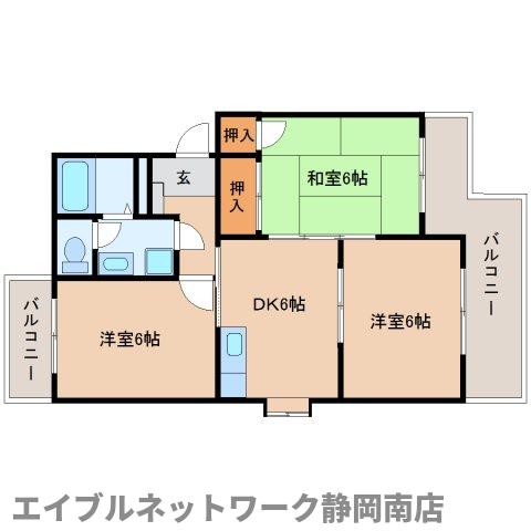 焼津市五ケ堀之内のマンションの間取り