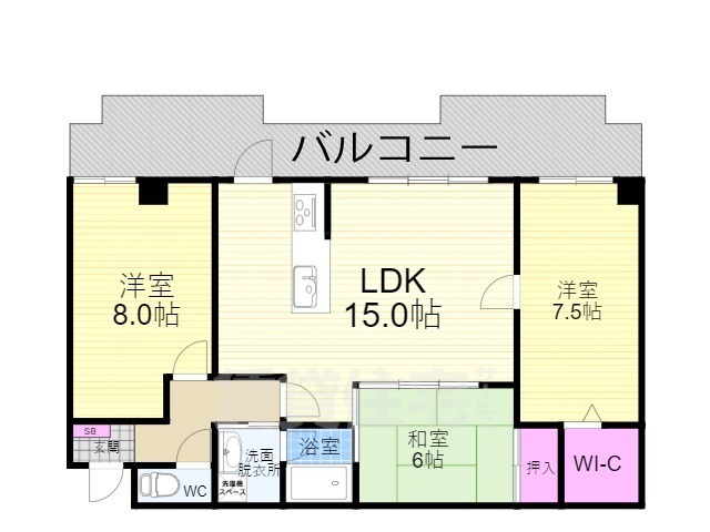 京都市右京区常盤山下町のマンションの間取り