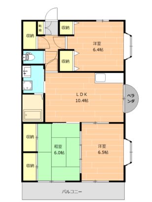 熊本市北区龍田弓削のマンションの間取り