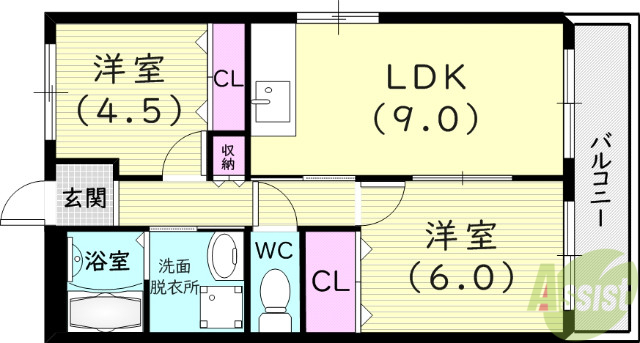 西宮市河原町のマンションの間取り