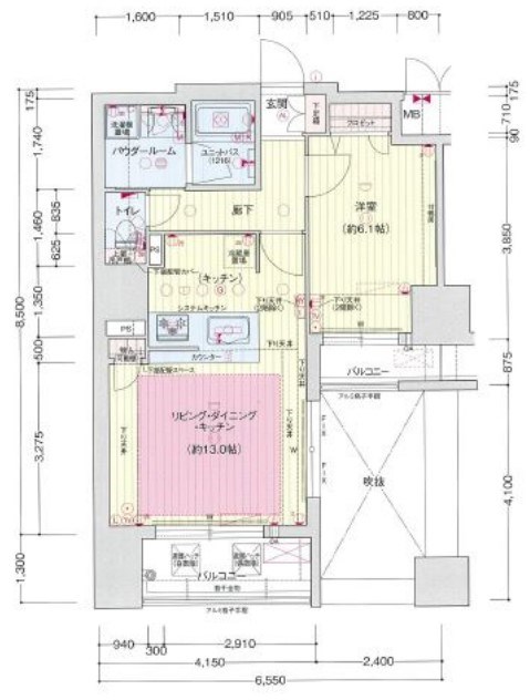 【神戸市兵庫区新開地のマンションの間取り】