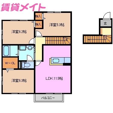 四日市市生桑町のアパートの間取り