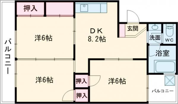 ＪＲ予讃線 今治駅 徒歩6分 4階建 築49年の間取り写真