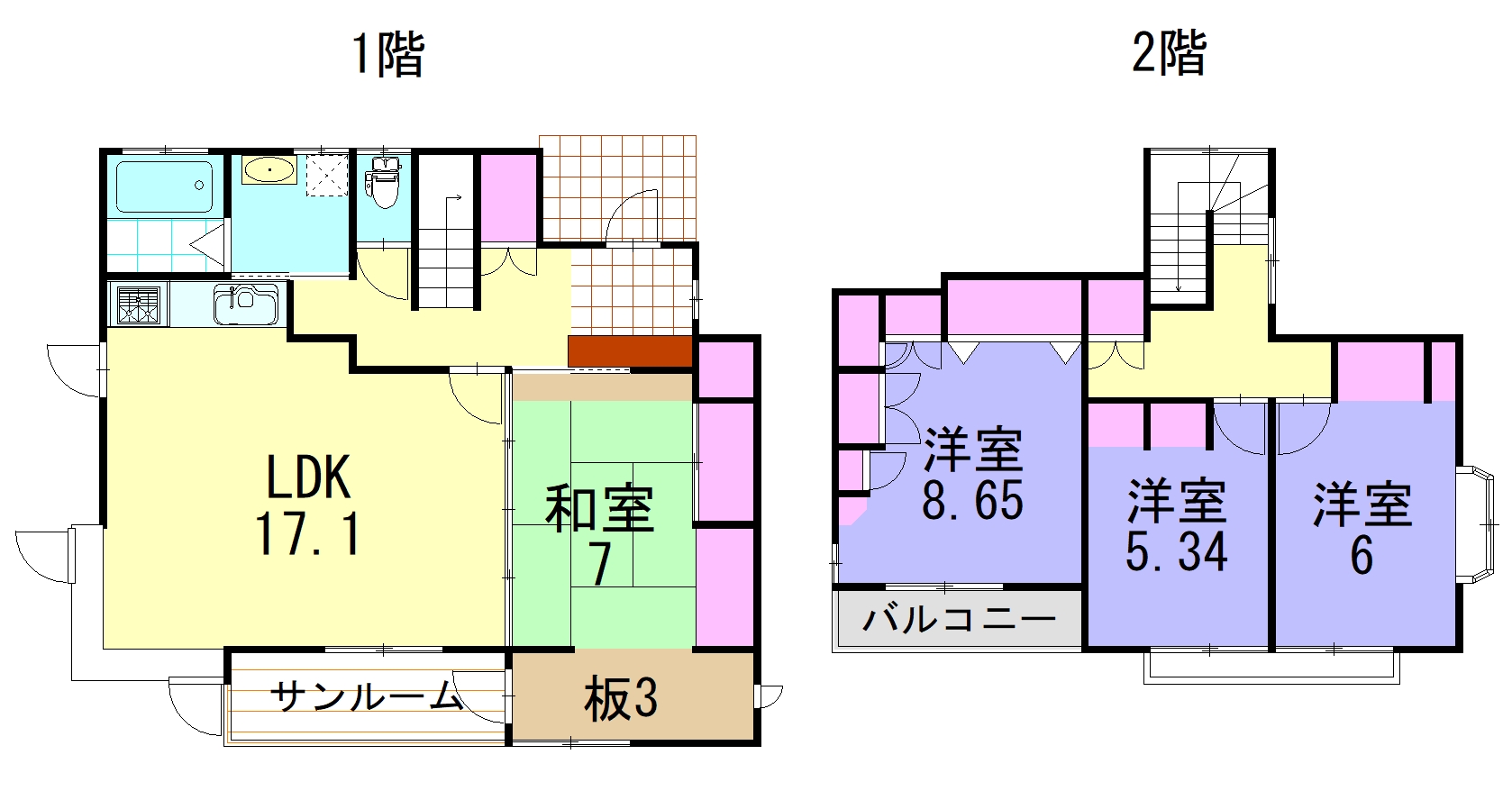 ＪＲ山田線 上米内駅 徒歩19分 2階建 築27年の間取り写真
