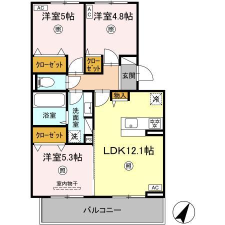 熊本市東区長嶺東のアパートの間取り