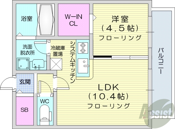 札幌市豊平区美園九条のマンションの間取り