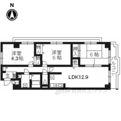 宇治市莵道のマンションの間取り