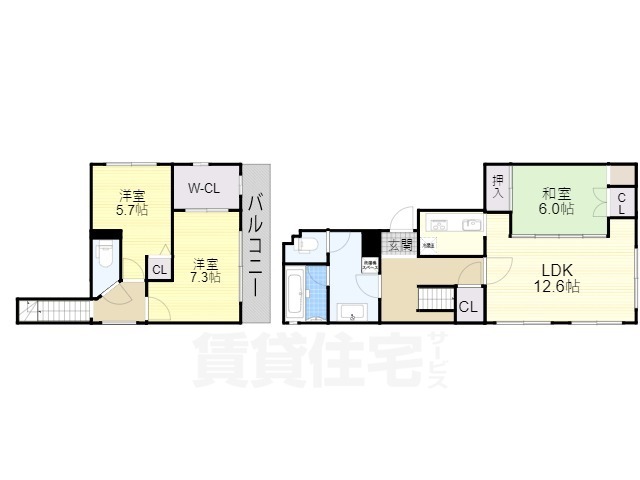 京都市伏見区深草秡川町のマンションの間取り