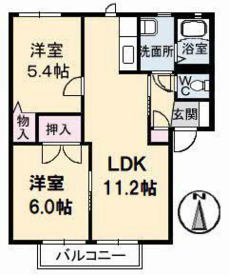 岡山市中区平井のアパートの間取り