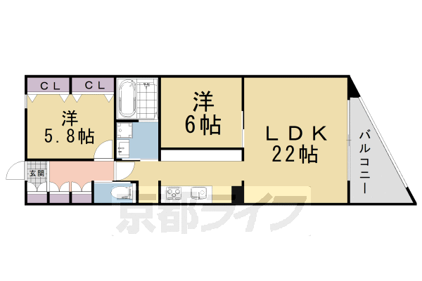 京都市左京区下鴨東半木町のマンションの間取り