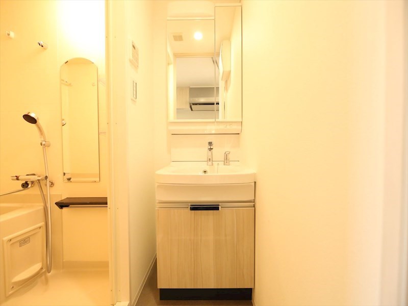 洗面設備　脱衣所　独立洗面台（シャンプードレッサー付）収納スペース有