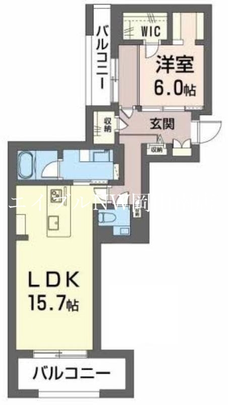 岡山市北区田中のマンションの間取り