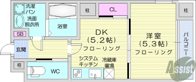 仙台市青葉区片平のマンションの間取り