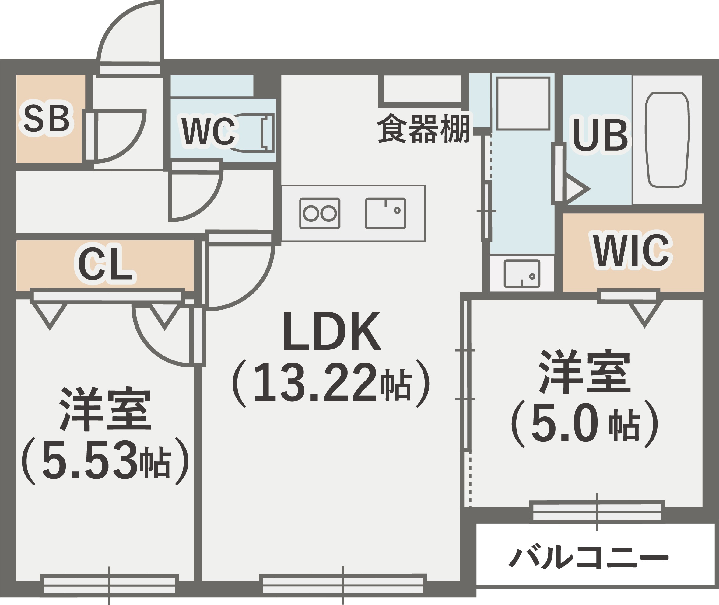 札幌市豊平区中の島二条のマンションの間取り