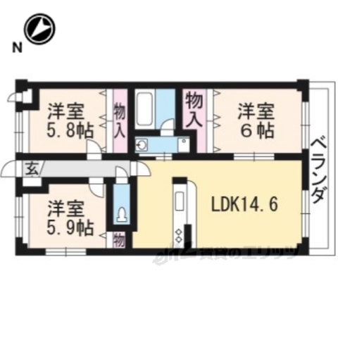 京都市左京区下鴨宮崎町のマンションの間取り