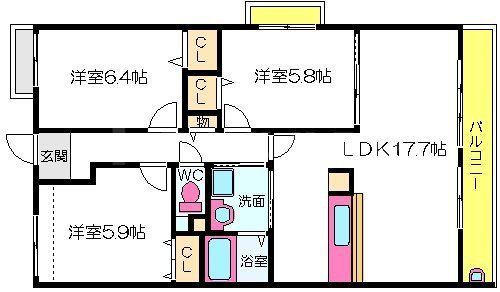 豊中市熊野町のマンションの間取り