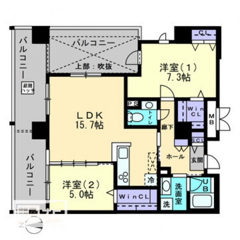 岡山市北区国体町のマンションの間取り