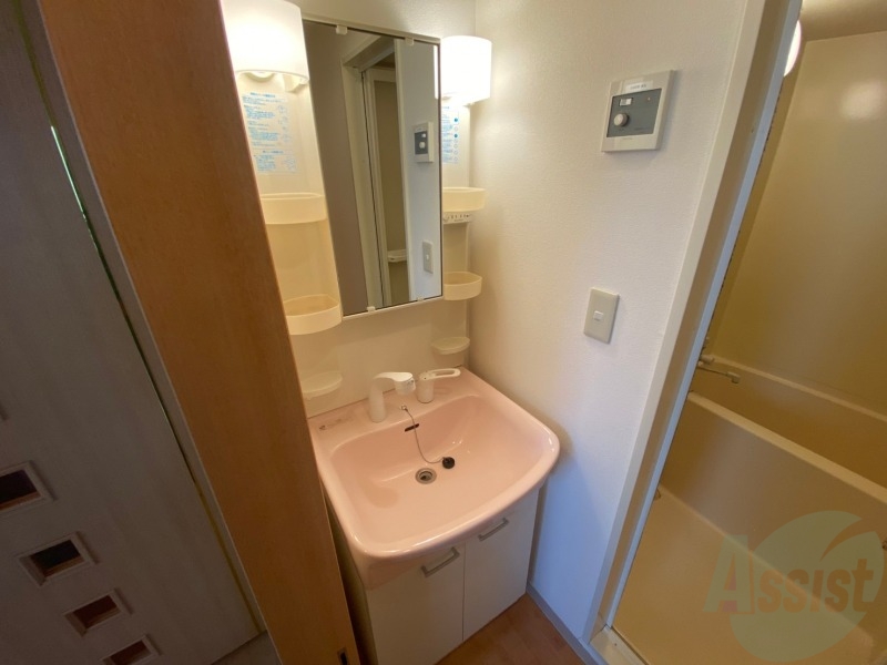 洗面設備　独立洗面台です。大きくてよいですね。シャンプーもできます。