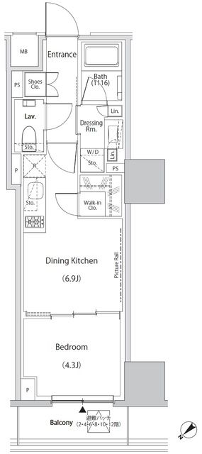 新宿区市谷田町のマンションの間取り