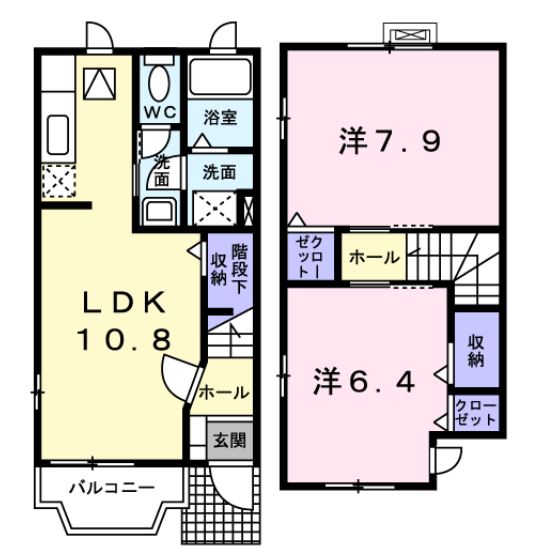 三木市志染町中自由が丘のアパートの間取り