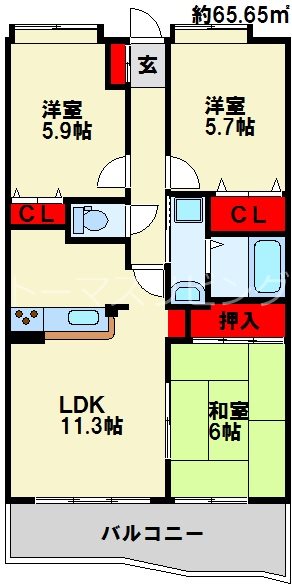 北九州市小倉北区篠崎のマンションの間取り