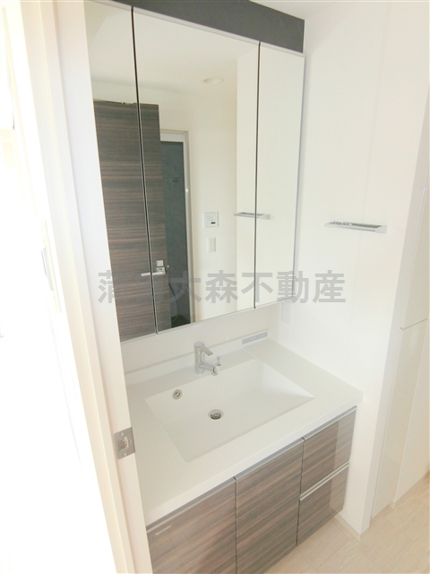 洗面設備　3面鏡の独立洗面台　洗面脱衣所