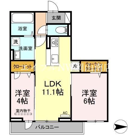 岡山市中区高屋のアパートの間取り