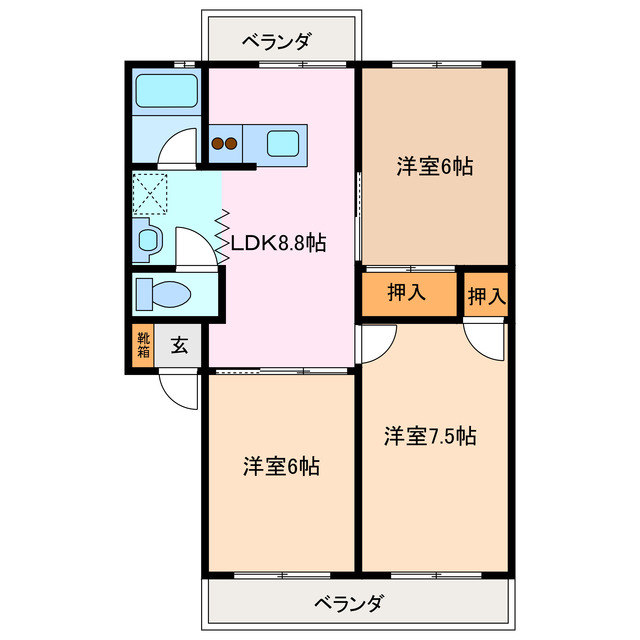 松阪市塚本町のアパートの間取り