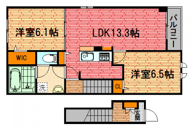 安芸高田市吉田町常友のアパートの間取り