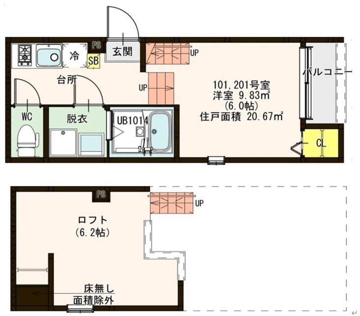 テラス浦里　初期10万円パックの間取り