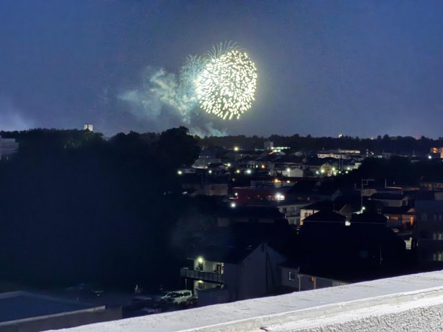 眺望　上層階からの千波湖花火