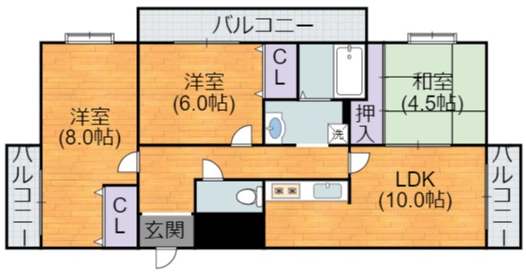 地下鉄谷町線 喜連瓜破駅 徒歩12分 6階建 築33年の間取り写真