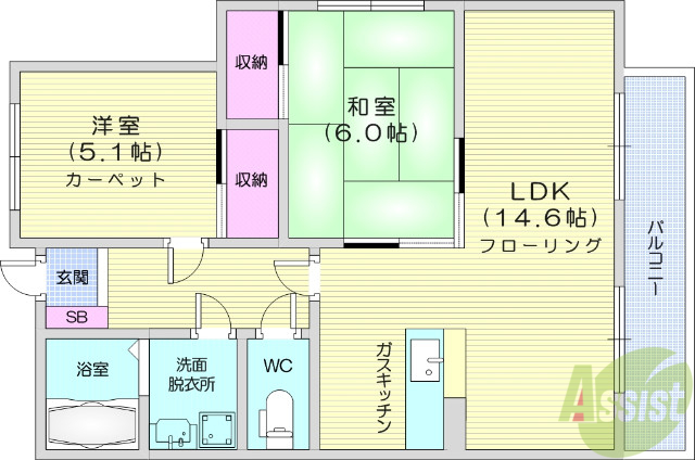 仙台市宮城野区福田町のマンションの間取り