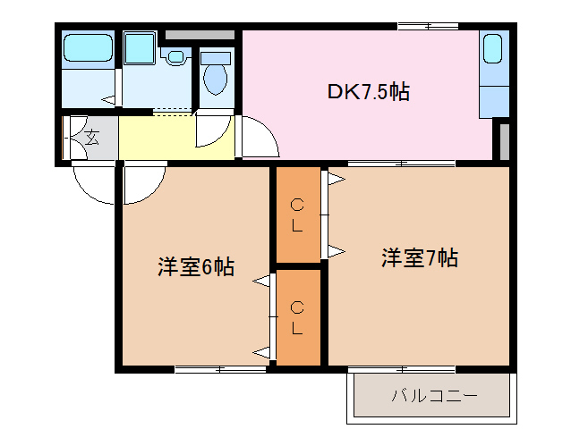 伊勢市小俣町宮前のアパートの間取り