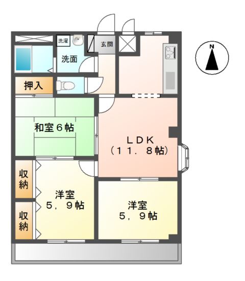 高松市三条町のマンションの間取り