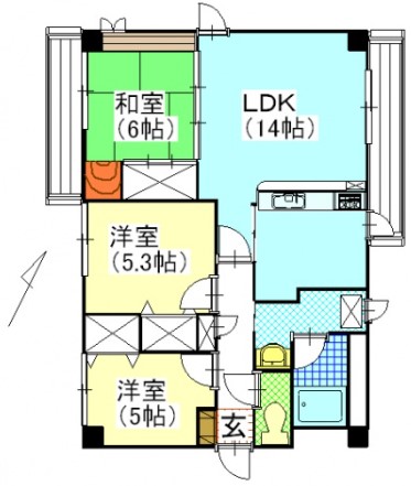 岡山市北区三野のマンションの間取り