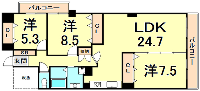 西宮市大谷町のマンションの間取り