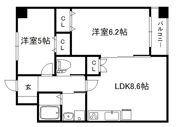 京都市南区吉祥院石原京道町のマンションの間取り