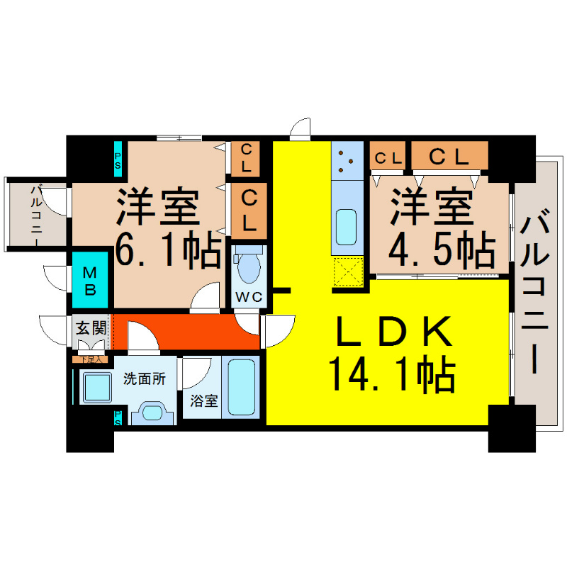 名古屋市瑞穂区塩入町のマンションの間取り