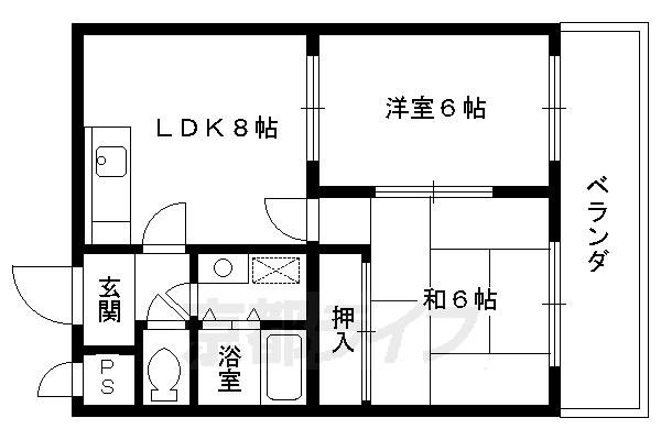 京都市伏見区横大路貴船のマンションの間取り