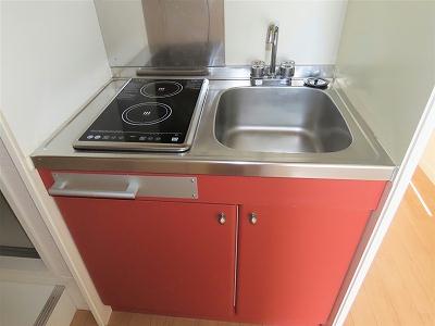 キッチン　2口の電気コンロまたはIHコンロとなります