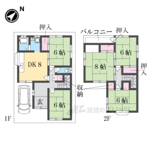阪急京都線 桂駅 徒歩56分 2階建 築44年の間取り写真