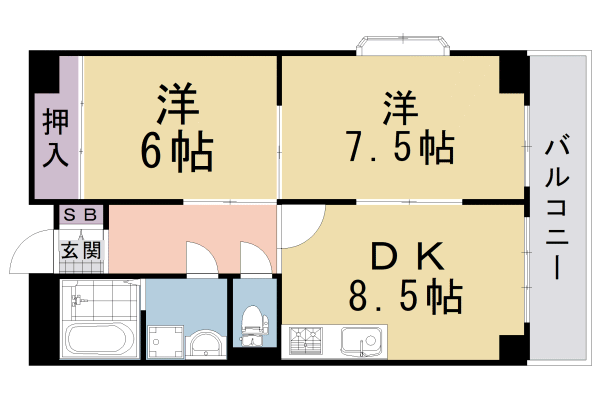 宇治市五ケ庄のマンションの間取り