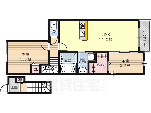 京都市右京区西京極北庄境町のアパートの間取り