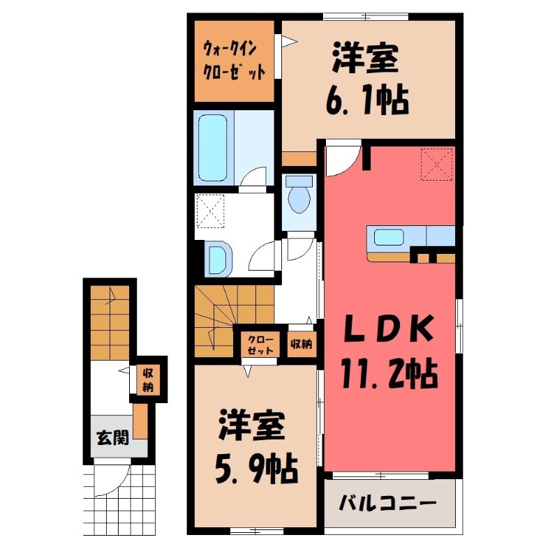 さくら市きぬの里のアパートの間取り