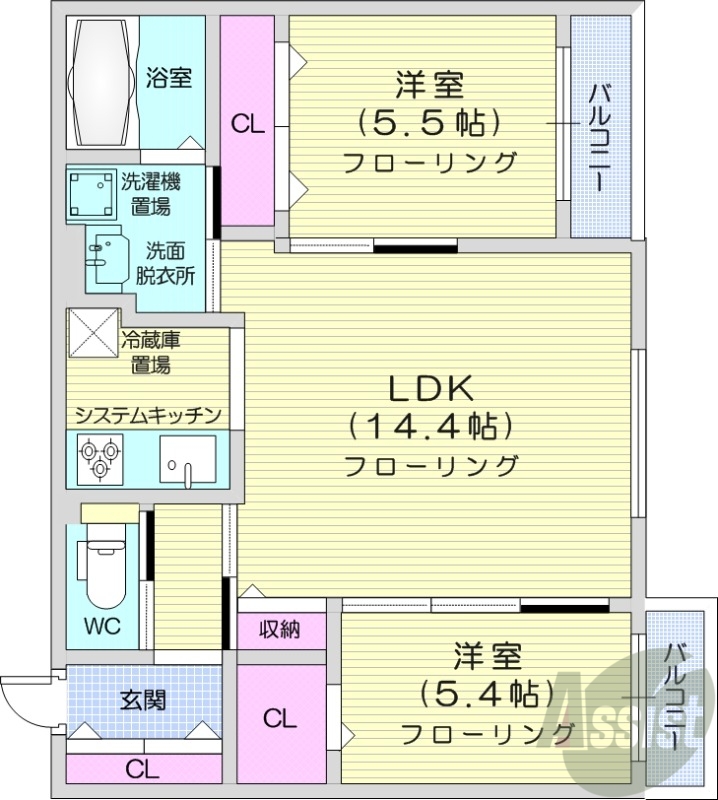 札幌市豊平区中の島二条のマンションの間取り