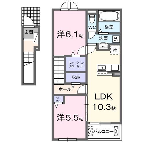 【東温市北方のアパートの間取り】